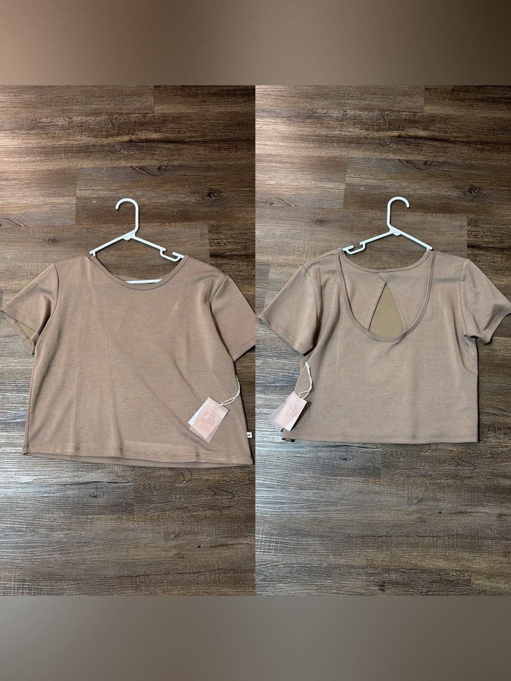 Jessica Simpson Short Sleeve Crop Top in Taupe